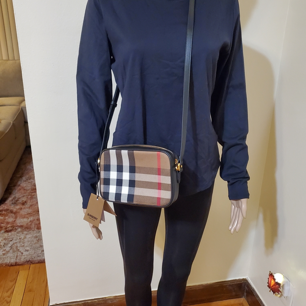 Burberry Crossbody Bag in Tan, Black & Red Check - Picture 2 of 8